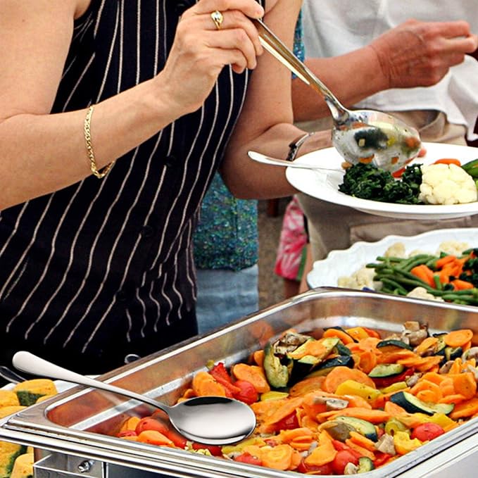 4-Piece Serving Spoons Set - Includes 2 Serving Spoons and 2 Slotted Spoons, Large Cutlery for Catering Buffet, Mirror Polished, Dishwasher Safe, 8.7 Inches