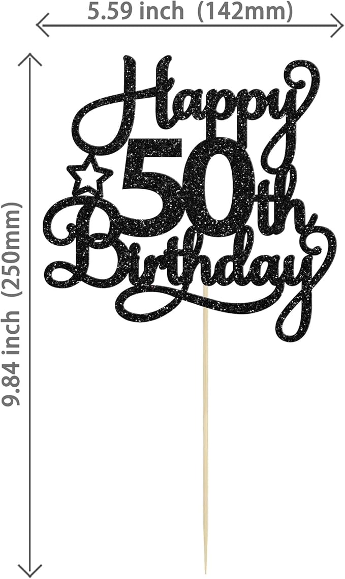 1 Pack Happy 50th Birthday Cake Topper Black Glitter 50 & Fabulous Cheers to 50 Years Old 50th Birthday Cake Pick for Celebrating 50th Birthday Anniversary Party Cake Decorations Supplies