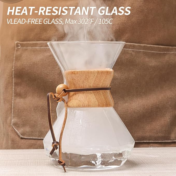 Pour Over Coffee Maker 27 OZ, 8 Cup Borosilicate Glass Drip Coffee Maker with Reusable Stainless Steel Filter and Cork Grip for Home Caf챕 800 ML (Diamond Shape)