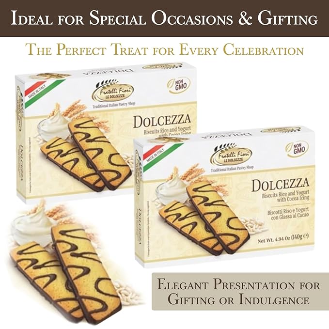 Fratelli Fiori Dolcezza Chocolate Cookies - Authentic Italian Cookies with Creamy Yogurt & Rich Chocolate Glaze - Delicious Healthy Cookies Ideal for Snacking, Tea Time & Light Desserts - 2 Pack