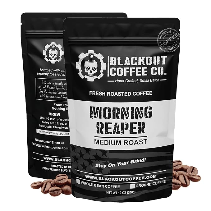 Blackout Coffee Morning Reaper Whole Bean Coffee ??Medium Roast, Bold & Smooth Flavor, Non-Bitter ??Freshly Roasted 12oz Bag, American Made
