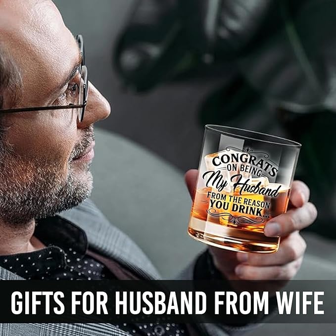 NewEleven Gifts For Husband - Husband Anniversary, Birthday Gift, Meaningful Gift For Him - Funny Gifts, Whiskey Present For Husbands From Wife, Her - Whiskey Glass