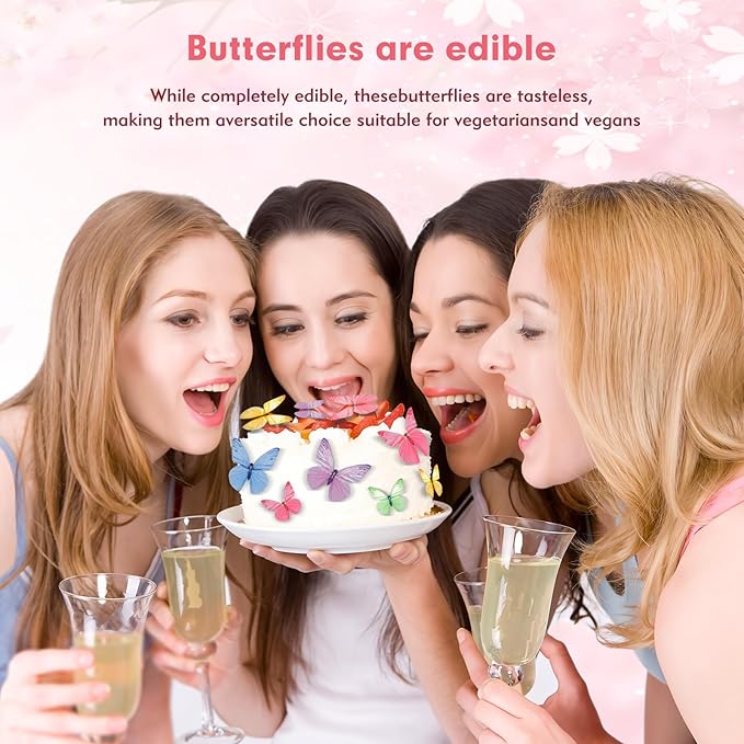 Butterfly Cupcake Toppers 72Pcs Edible Cake Decorations, 6 Colors, Wafer Paper Butterflies for Birthdays Weddings Baby Showers Party Supplies