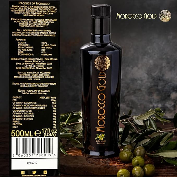 Morocco Gold Single Estate Extra Virgin Olive Oil, Unfiltered, Unblended, High in Polyphenols, Pure & Natural, 6 x 500ml (6 Bottles For The Price Of 5)