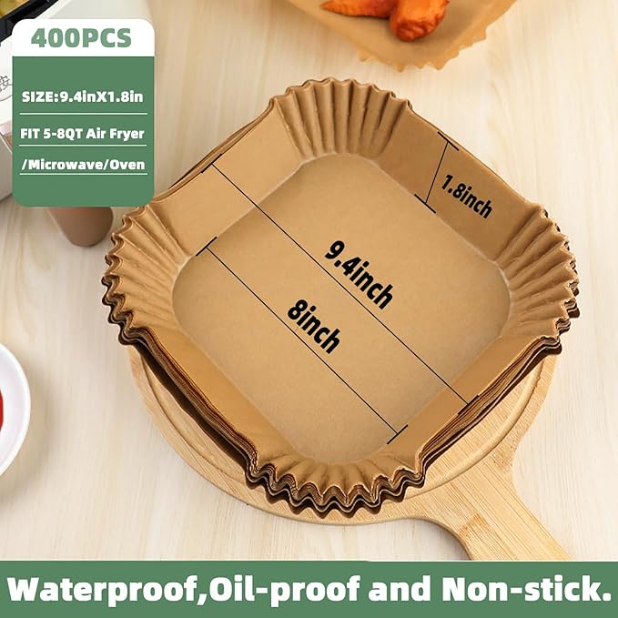 Air Fryer Liners Disposable,400Pcs Parchment Paper,LYHOLKEER 8inch Airfryer Paper Liners for 5-8QT Ninja/COSORI/Chefman/Paris Hilton/Cuisinart/Instant Pot/DASH/HAIMEEC/Kitchen Elite/RAMJOY Air Fryer