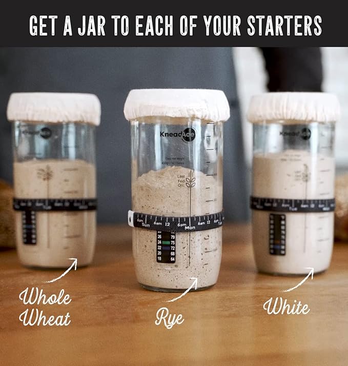 Sourdough Starter Jar With Date Marked Feeding Band, Thermometer, Sourdough Jar Scraper, Sourdough Container Sewn Cloth Cover & Metal Lid, Sourdough Starter Kit (2 Pack)