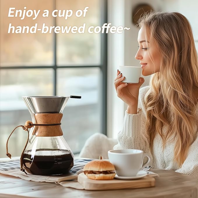 Pour Over Coffee Maker 27 OZ, 8 Cup Borosilicate Glass Drip Coffee Maker with Reusable Stainless Steel Filter and Cork Grip for Home Caf챕 800 ML (Diamond Shape)