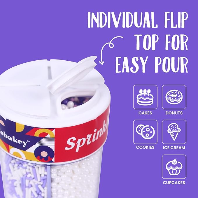 Sprinkles for Cake Decorating Edible Purple and White Jimmies Nonpareils Sugar Pearl Sprinkles Mix for Cookie Ice Cream Candy Chocolate Baking Cupcake Topping