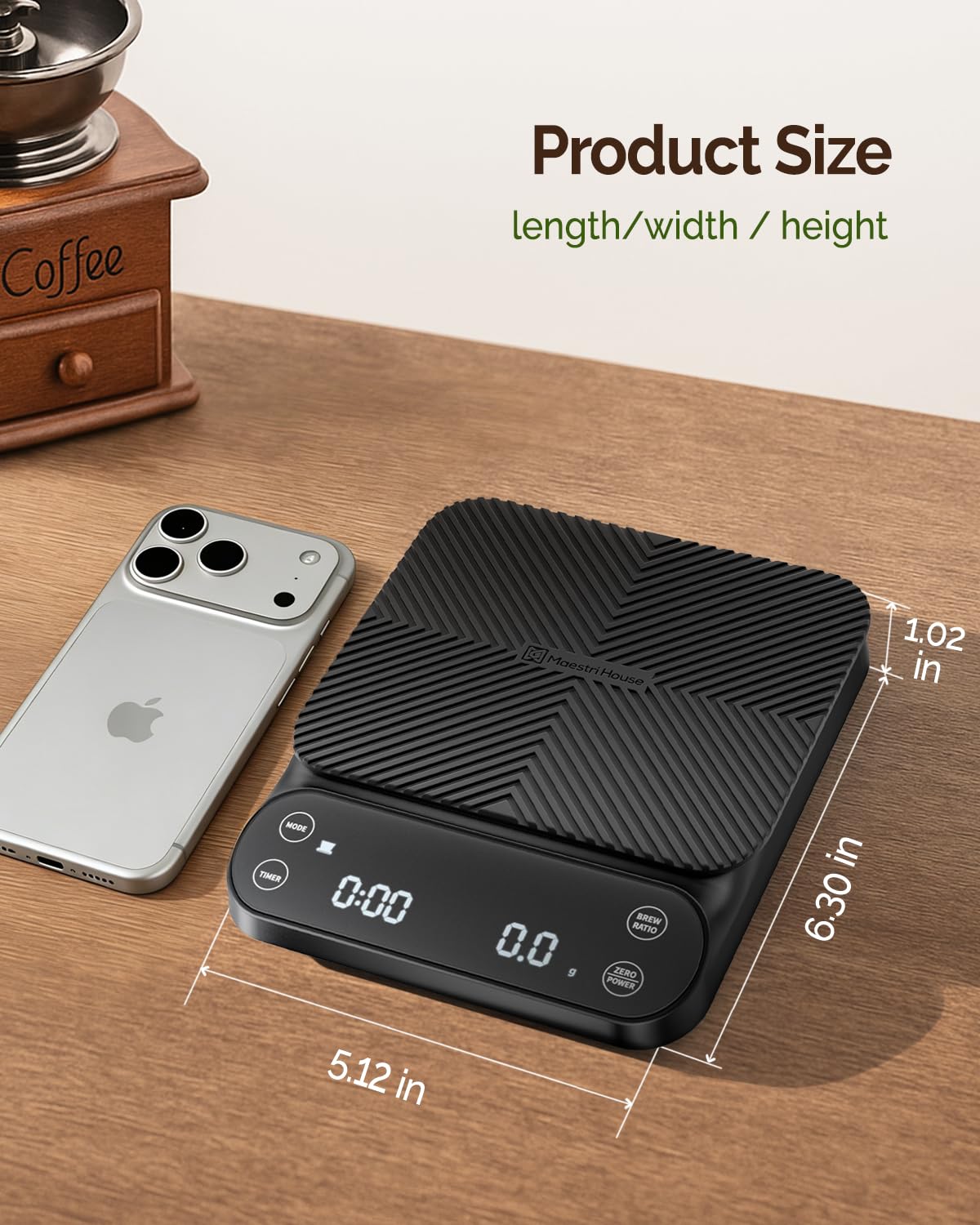 Maestri House S3 Pour Over Coffee Scale with Timer, 3kg/0.1g