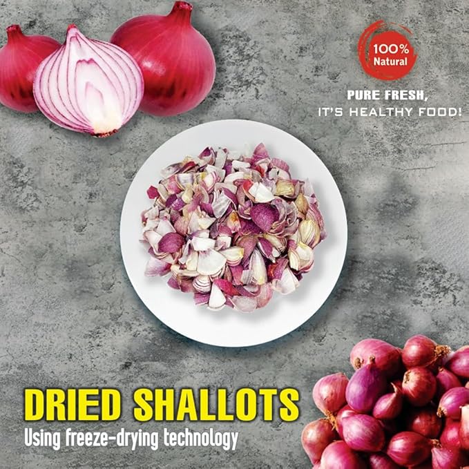 DRIED SHALLOTS (PURPLE ONION) 2.47 Oz (70g) VIETFARMFOOD: Pure, natural freeze-dried spice made from real vegetables - perfect for enhancing every meal, from cooking, baking, salads, soups, sauces