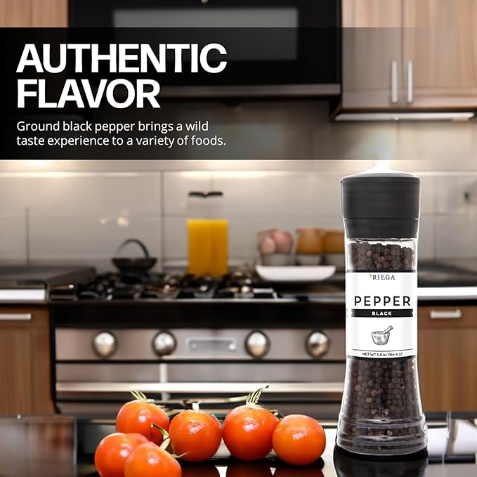 Riega Large Black Pepper Grinder, Bulk Size Holds More Peppercorns, 5.8 Ounce (Pack of 1)