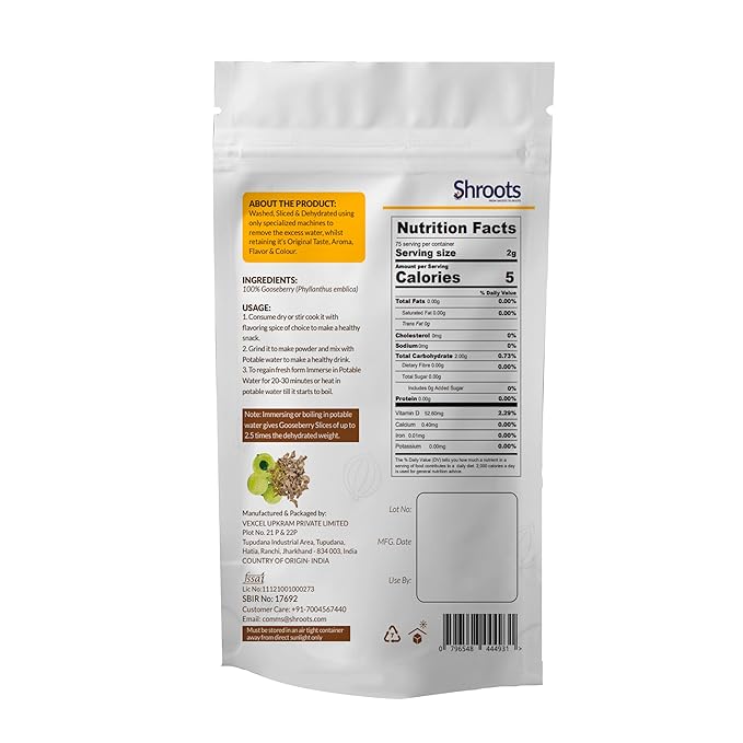 SHROOTS Dehydrated Gooseberry (Amla) Flakes Pure Vegetarian Gluten-Free No Added Sugar Easy Cooking Essential Machine Dried Vegetables with Natural Aroma Ideal for Everyday Meals 5.29 oz, Pack of 1