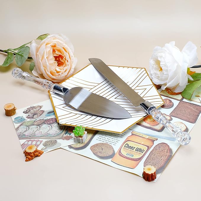 2PCS/Set Wedding Cake Knife and Server Set, Cake Cutting Set for Wedding with Faux Crystal Handles & Premium 410 Stainless Steel Blades for Wedding Cake, Birthdays, Anniversaries, Parties