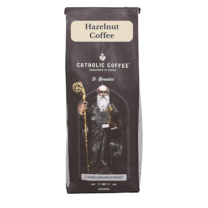 Catholic Coffee St. Benedict | Chocolate Hazelnut Flavored Medium Roast Ground Coffee | 12oz Bag ??Catholic Gift Inspired by Monastic Tradition