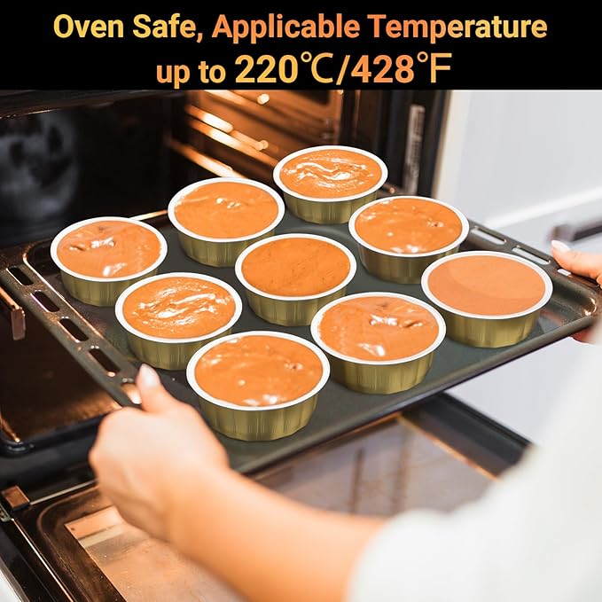 Beasea Disposable Aluminum Ramekins, 8oz 200 Pack Ramekins Foil Baking Cups 3.9" Ramekin Cup Cupcake Aluminum Mini Baking Cups for Party - Golden