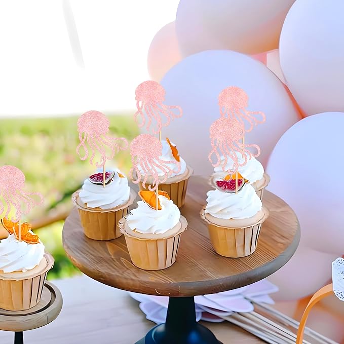 24 PCS Octopus Cupcake Topper Ocean Themed Party Octopus Cupcake Decorations Baby Shower Birthday Party Decorations