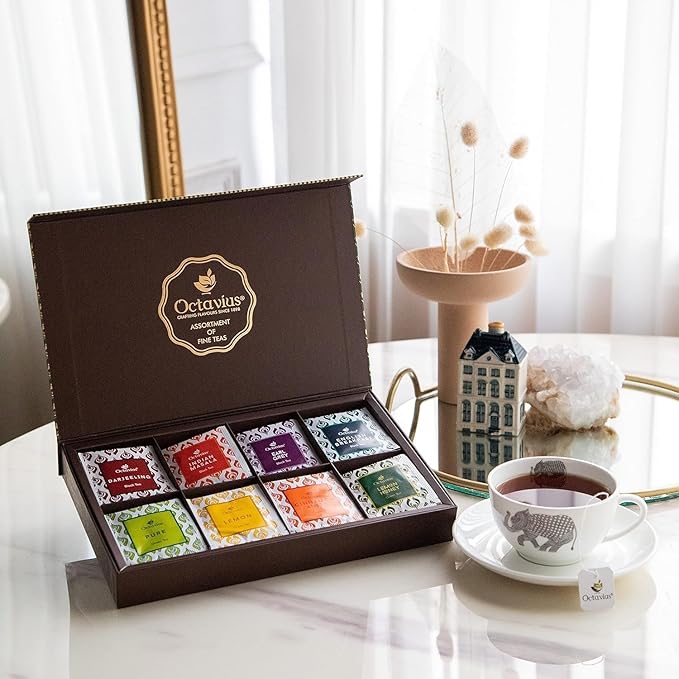 Octavius Tea Sampler Pack | 8 Assorted Black & Green Teas | 48 Teabags | Tea Sampler Variety Pack | Pack of 2