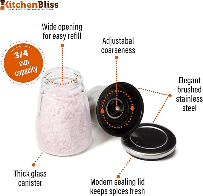 Professional Salt and Pepper Grinder ??Premium Stainless Steel Salt and Pepper Shaker with Ceramic Spice Grinder Mill for Adjustable Coarseness