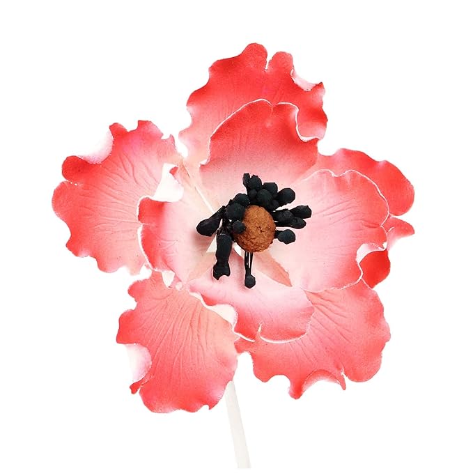 O'Creme Anemone Gumpaste Sugar Flower 3-1/4 Inch - for Cake Decorating - Sugar Paste Decorations for Cakes, Cupcake Toppers - Birthday, Wedding, Valentines, Baby Shower - Set of 6 - Red