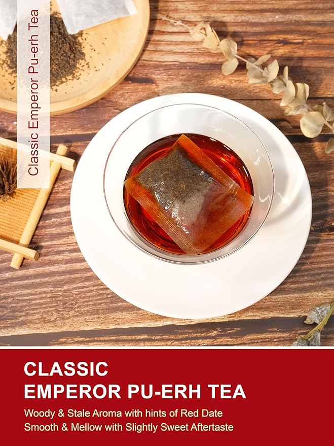 TeeLux Pu-erh Tea Bags, Emperor Puerh Tea, Fermented Yunnan Dark Tea, Smooth & Mellow Flavor, 100 Count