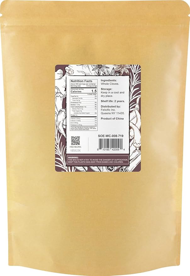 Soeos Whole Cloves 8 Ounce, Premium Quality Fresh Hand Picked Cloves Whole, Great for Foods and Tea, Clove Pomander Balls & Potpourri, Gluten Free, Non GMO, Kosher