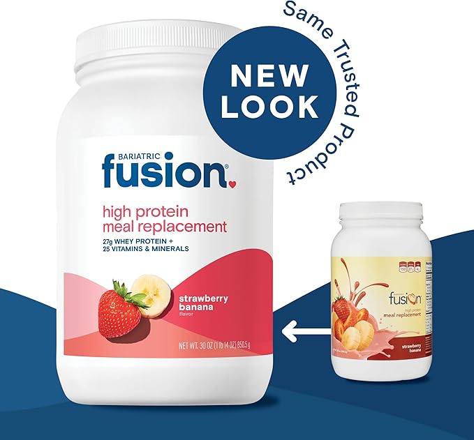 Bariatric Fusion Strawberry Banana Meal Replacement 27g Protein Powder, 21 Serving Tub for Bariatric Surgery Patients Including Gastric Bypass and Sleeve Gastrectomy - No Gluten, Aspartame or Sugar