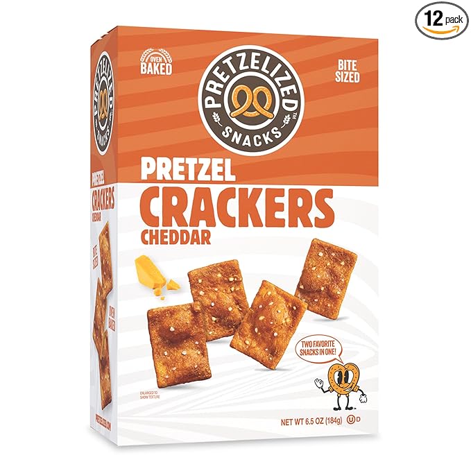 PRETZELIZED Snacks PRETZELIZED Pretzel Crackers, Cheddar Flavored, 6.5oz Box (Pack of 12)