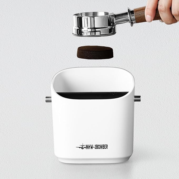 MHW-3BOMBER Espresso Knock Box, 1.2L(15 Cups) Coffee Knock Box with Removable Knock Bar and Anti-slip Pads for Espresso Puck, Coffee Ground, Durable Espresso Accessories, White GB5968W-OS
