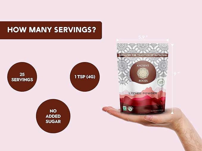 Ancient Roots Freeze-Dried Lychee Fruit Powder ??100% Organic, All-Natural Food Coloring, Rich in Antioxidants, No Added Sugar or Preservatives, 25 Servings (3.5 oz)