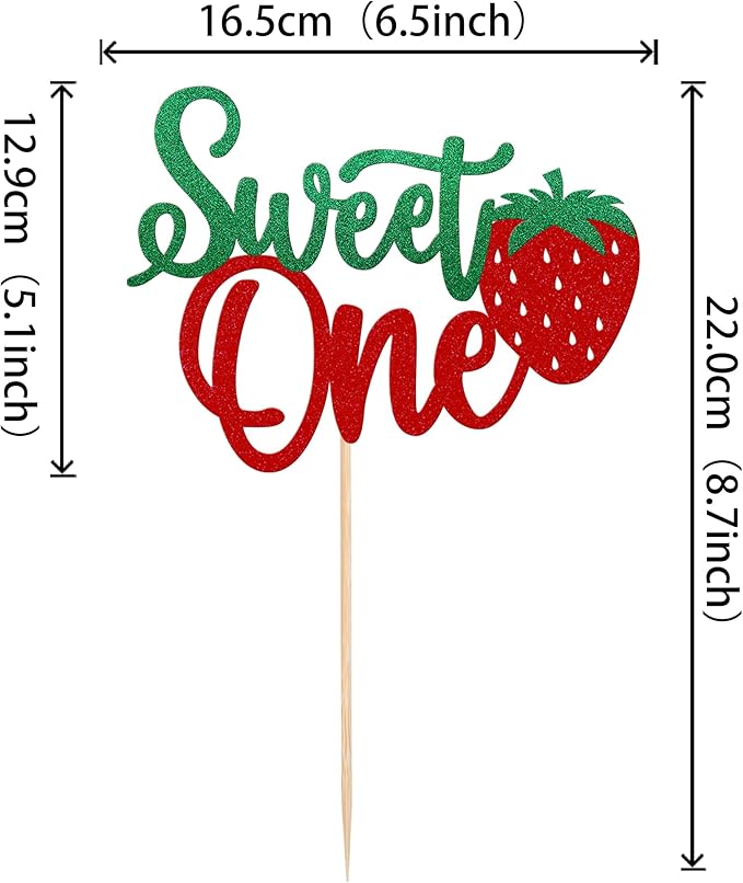 1 Pack Sweet One Cake Topper Glitter First Birthday Strawberry Cake Pick for Fruit Baby Shower 1st Birthday Berry Sweet Party Cake Decoration Supplies Green