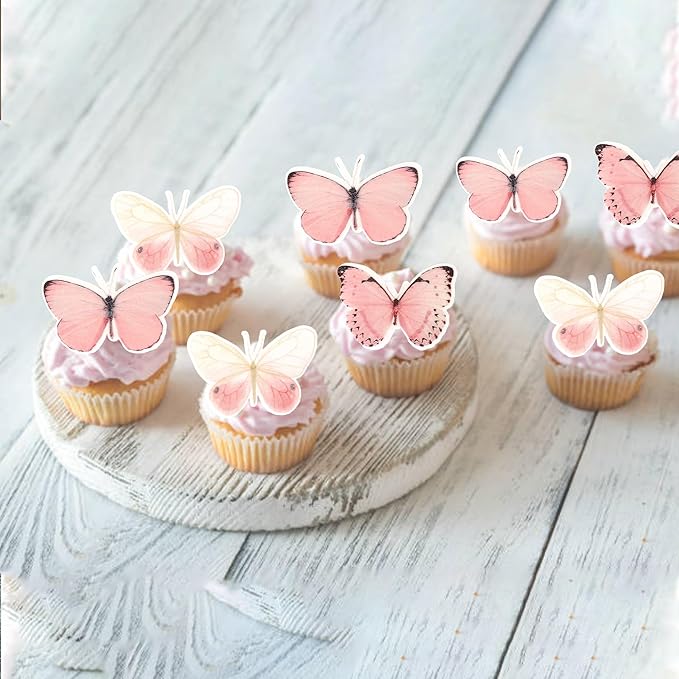 Rsstarxi 60 Pack Wafer Paper Butterflies Cupcake Toppers, Edible Butterfly Cake Decorations Butterfly Birthday Food Decorations for Baby Shower Wedding Birthday Anniversary Party Decorations