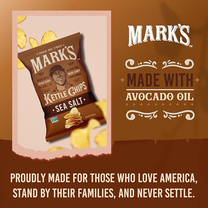 MARK???Kettle Cooked Avocado Oil Potato Chips, Sea Salt ??Seed Oil & GMO Free | Sea Salt, 5 oz (Pack of 3) | Gluten Free, Non-GMO Chips for Clean & Healthy Snacking