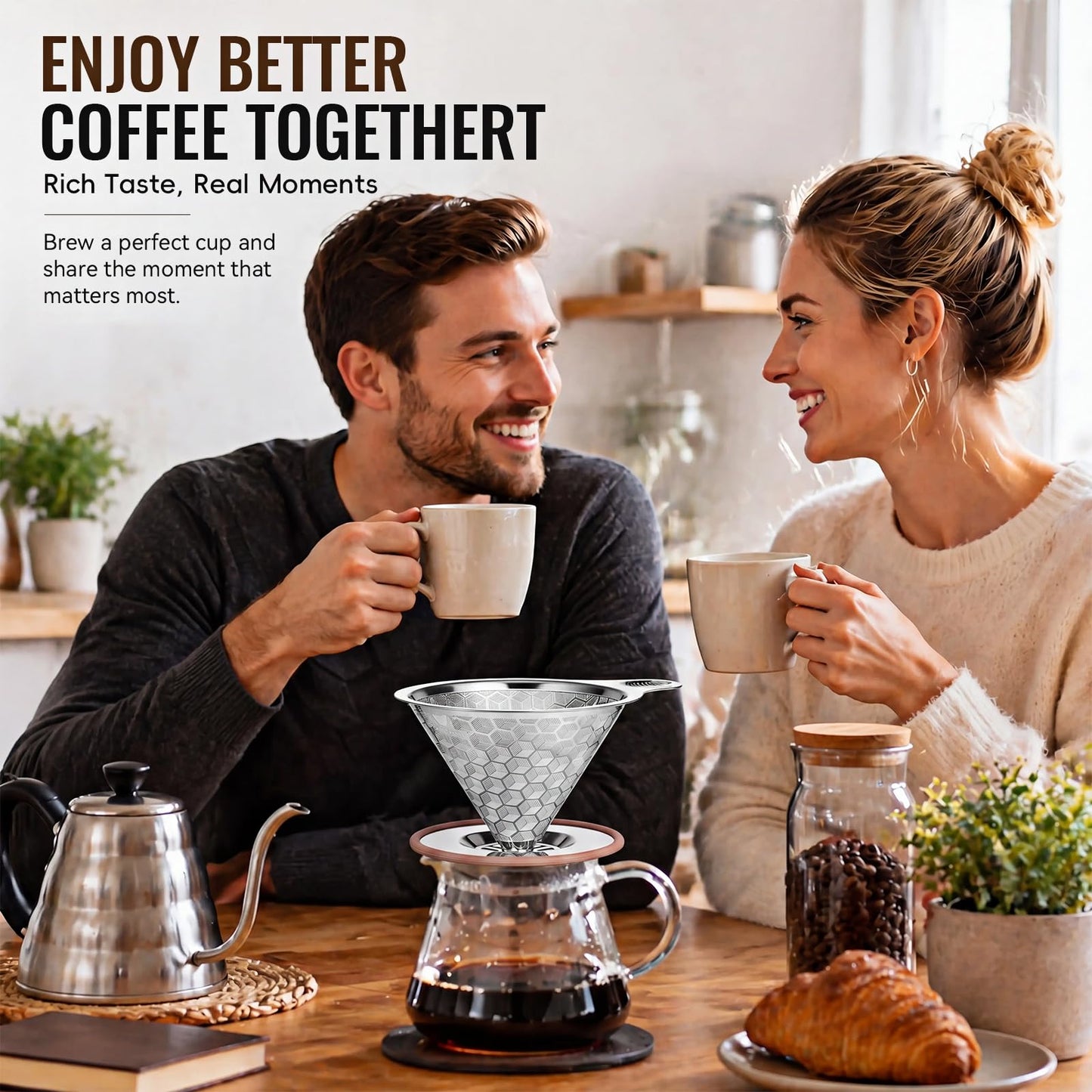 Pour Over Coffee Dripper, Triple-Layer Stainless Steel 800-Mesh Filter #4