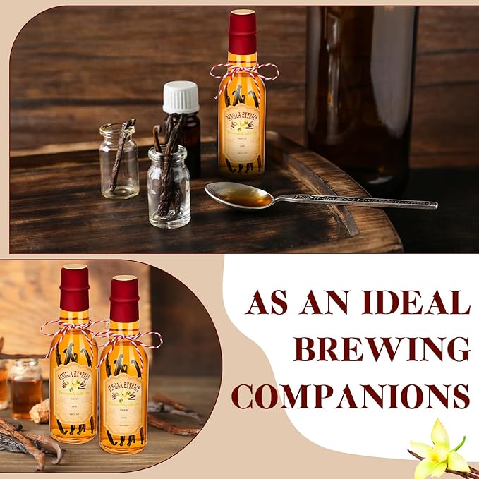 Tioncy 16 Pcs Vanilla Extract Bottles for Homemade Vanilla Jar Glass Bottle with Cap, Shrink Band, Sticker Syrup Gift Food Storage Canister for Bean Sauce Spice(Red,5 oz)