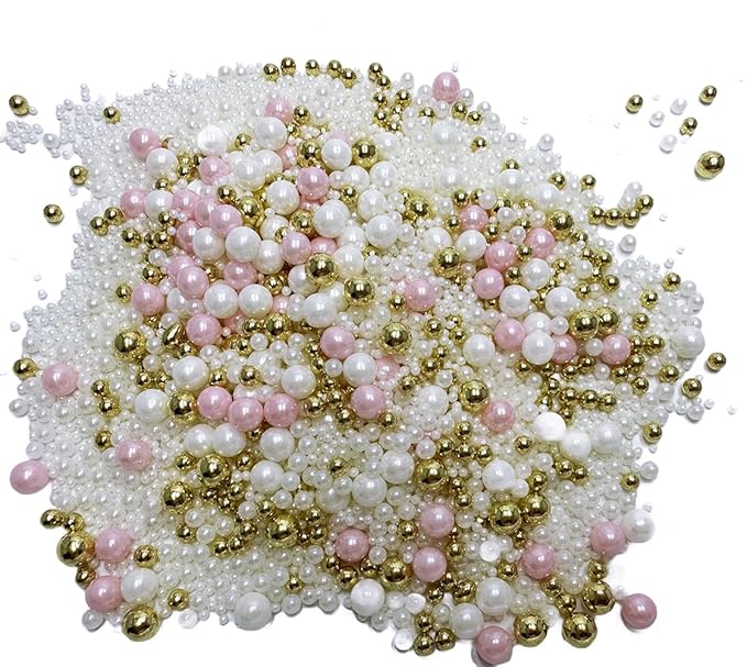 Gold dragees sprinkles Gold Sprinkles for Cake Decorating, White Pink Pearl Sugar Cupcake, Cookies, Ice Cream Toppings, 120g/ 4.2 Ounces Cake Decorationss Baking, Perfect for Christmas Wedding Shower, New Year?셎 Eve
