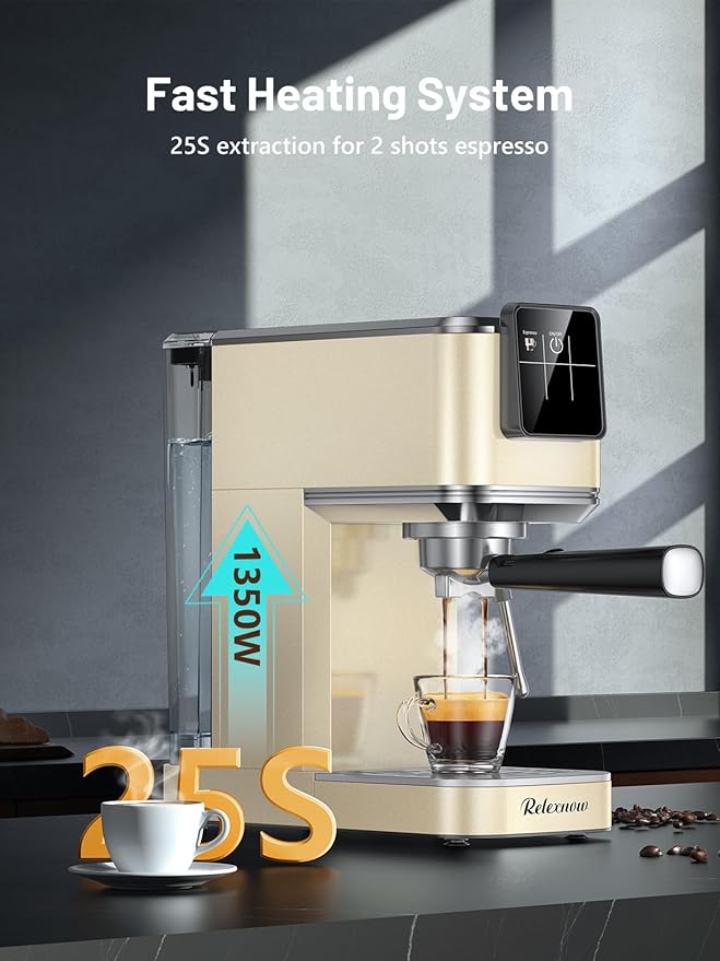 Espresso Machine, 20 Bar Espresso Maker Milk Frother & LCD Panel, Hot & Iced Coffee Machine, Stainless Steel Espresso Coffee Machine with 41oz Water Tank for Cappuccino, Latte
