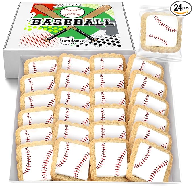 Baseball Cookies Individually Wrapped Party Favors 24 Pack Bulk Sports for Kids Game League
