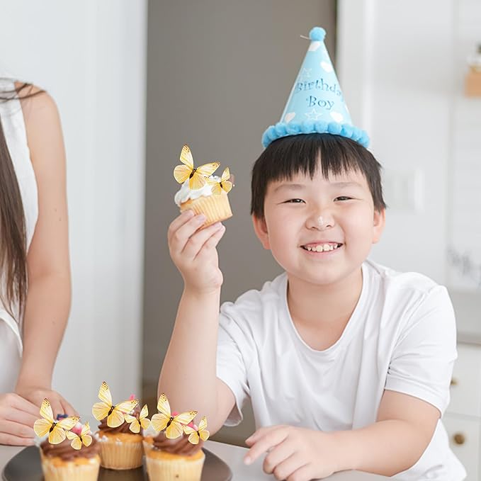72PCS Edible Butterfly Cupcake Toppers Butterfly Cupcake Picks Edible Butterfly Cupcake Decorations for Butterfly Theme Baby Shower Kids Birthday Party Cake Decorations Supplies Yellow