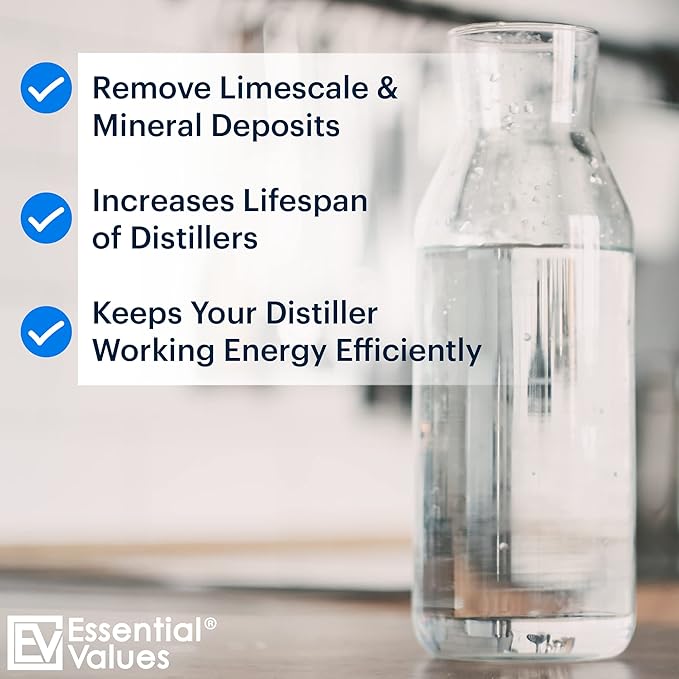 Essential Values Universal Descaler - Espresso Descaling Solution - Coffee Machine Cleaner - Critic Acid Tea Kettle Urn Water Distiller Cleaner - Manufactured in USA - 2 Pack