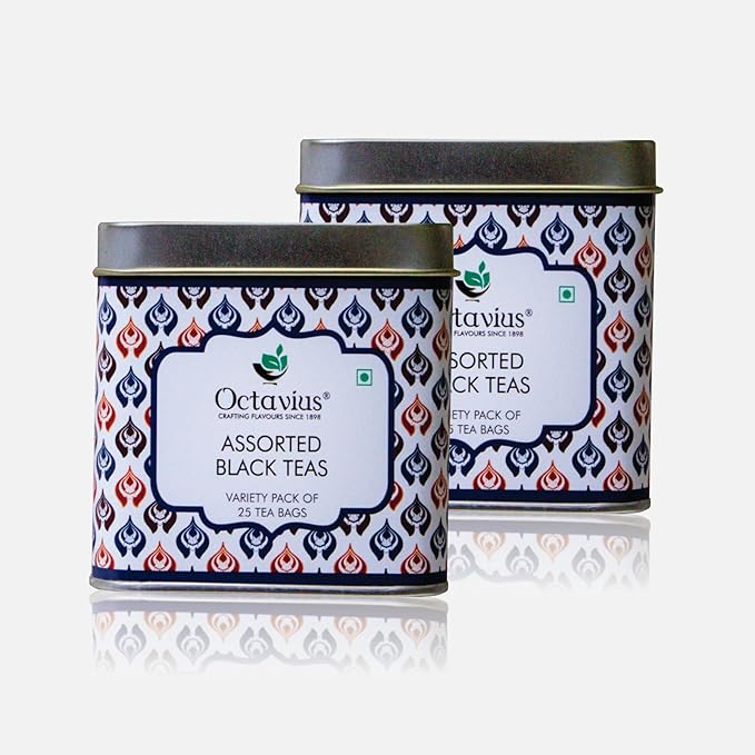 Octavius Tea Variety Pack | 3 Assorted Black Teas | 25 Teabags Per Pack | Sampler Tea Pack | Pack of 2 | 50 Teabags Total | Premium Indian Black Tea Collection