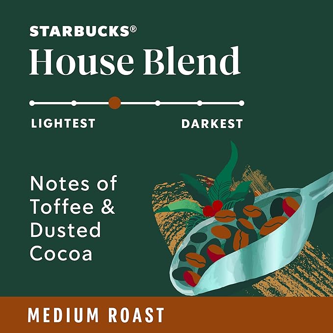 Starbucks Ground Coffee, Medium Roast Coffee, House Blend, 100% Arabica, 6 bags (12 oz each)