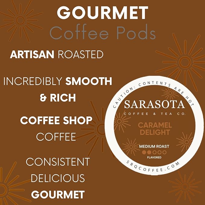 Sarasota K-Cup Coffee Pods | Medium Roast Flavored Coffee | Salted Caramel Cream | Single Serve for Keurig Brewers | Gourmet, Low Acid, Mold Free | 24 Count