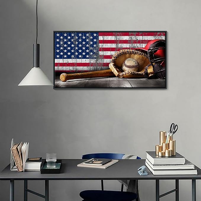 YDYSUNE Baseball Wall Art Vintage American Flag Canvas Prints Sports Pictures Paintings for Living Room Office Home Decorations Modern Artwork 20횞40IN
