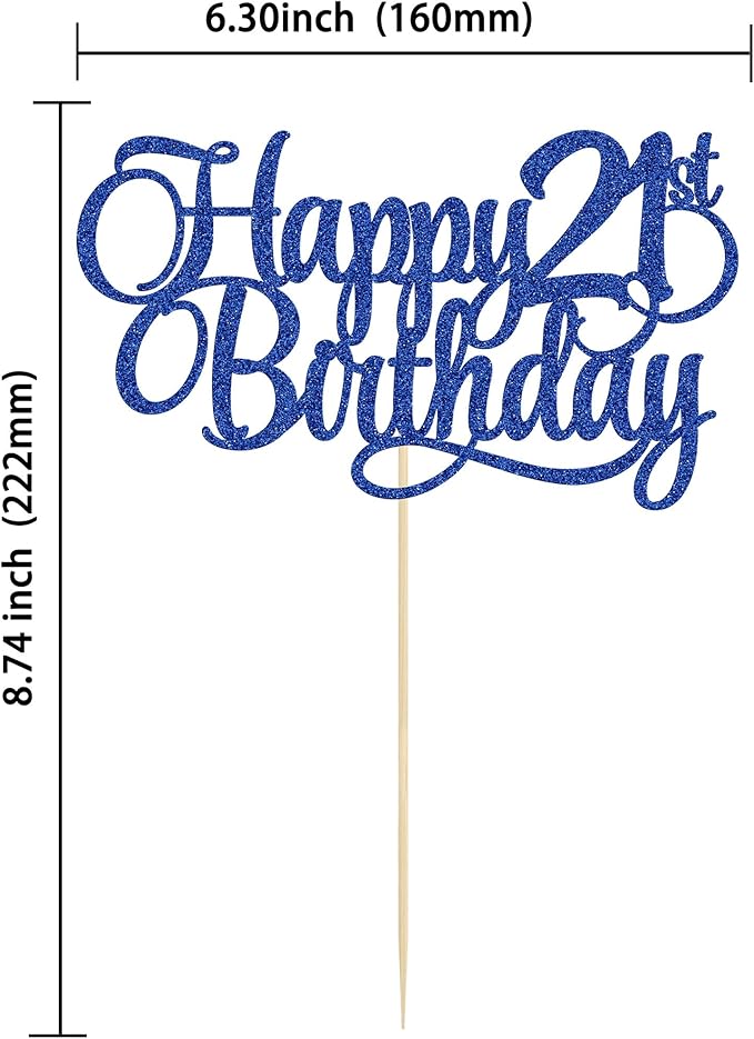 1 Pack Happy 21st Birthday Cake Topper Glitter Number 21 Twenty One Years Old Birthday Cake Pick Decoration for Celebrating 21st Birthday Anniversary Party Supplies Blue