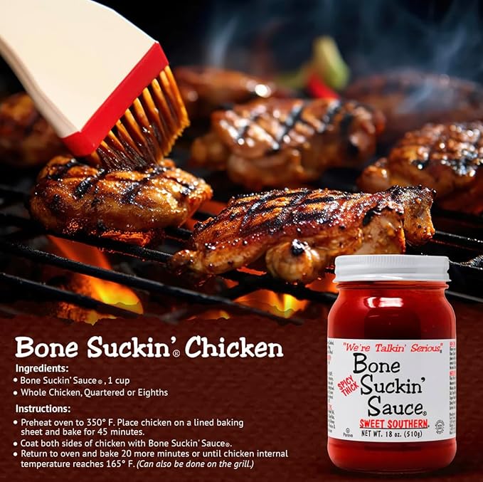 Bone Suckin' Sauce Sweet Southern BBQ Sauce, Gluten-Free, Non-GMO, Kosher, Sweetened with Cane Sugar & Molasses, All-Purpose Barbecue Sauce, For Ribs, Chicken, Pork, Beef (1 Count, Spicy Think Sweet Southern)