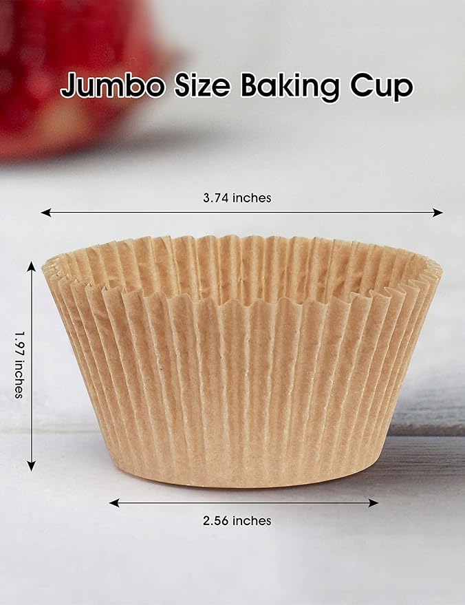 Gifbera Jumbo Cupcake Liners Greaseproof Paper 200 Count - Food Grade Odorless Muffin Baking Cups Cupcake Wrappers for Wedding Birthday, Natural