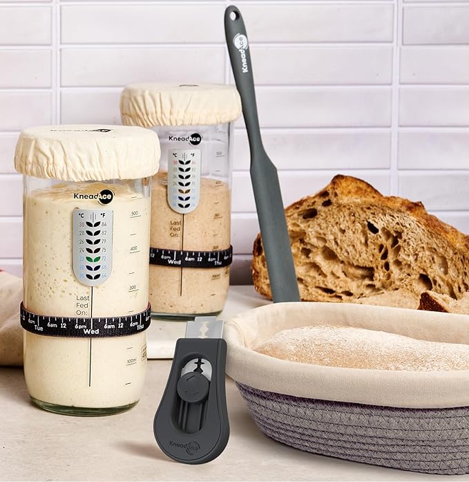 Sourdough Starter Kit (24oz Jar, 2xOval Baskets, Gray Bread Lame)
