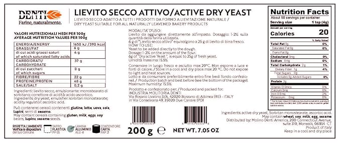 Molino Denti - Lievito Active Dry Yeast 7.05 Ounce Can - Made in Italy - Perfect with 00 Flour