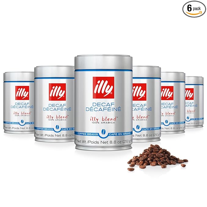 illy Whole Bean Coffee - Perfectly Roasted ??Classico Decaf Roast - with Notes of Caramel, Toasted Bread & Chocolate - 100% Arabica Beans - No Preservatives ??8.8 Ounce, 6 Pack
