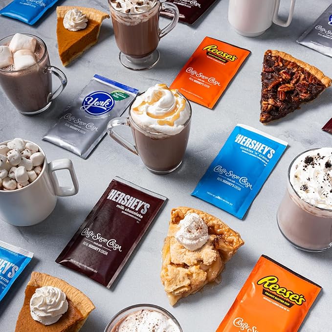 Candy Shop Cocoa Mix Variety Pack, Hot Chocolate, HERSHEY'S Milk Chocolate, REESE?™S Peanut Butter Cup, YORK Peppermint Pattie, Make Hot or Iced, Made With Real Milk, 8 Packets Each (Pack of 24)